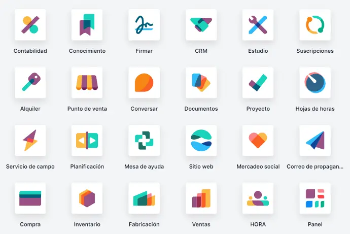 Imagenes de los módulos de odoo, del chat que tiene odoo y la vista de notificaciones